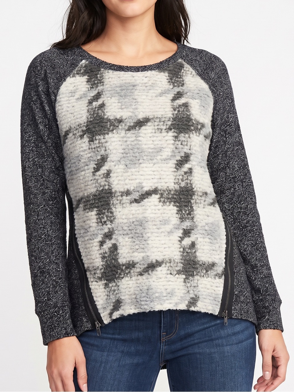 Anthropologie Gray and Cream Crew Neck Sweater